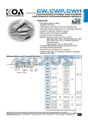 CW12XCT52A103F datasheet - coat insulated, precision coat insulated and miniature wirewound leaded resistors