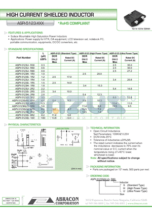 ASPI-5123U-R80 datasheet - HIGH CURRENT SHIELDED INDUCTOR