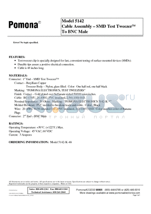 5142 datasheet - Cable Assembly - SMD Test Tweezer To BNC Male