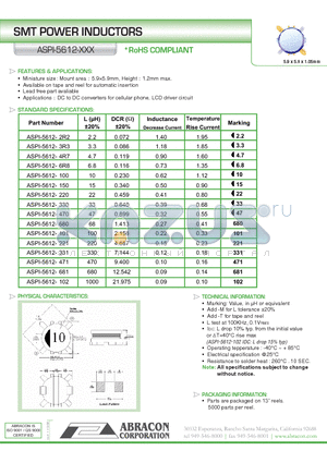 ASPI-5612-221 datasheet - SMT POWER INDUCTORS