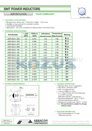 ASPI-5612-2R2 datasheet - SMT POWER INDUCTORS