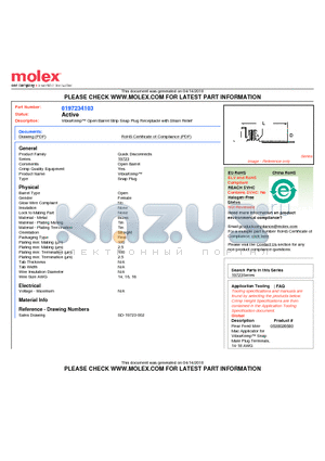 0197234103 datasheet - VibraKrimp Open Barrel Strip Snap Plug Receptacle with Strain Relief