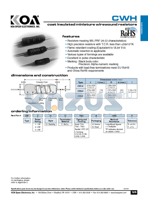 CW1HCT521A10R0D datasheet - coat insulated miniature wirewound resistors