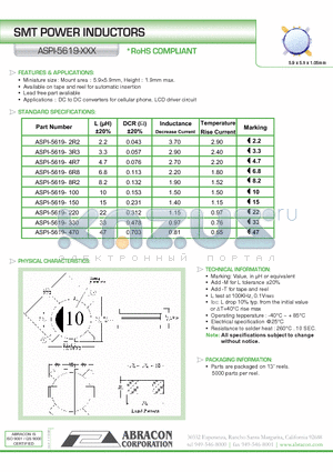 ASPI-5619-4R7 datasheet - SMT POWER INDUCTORS