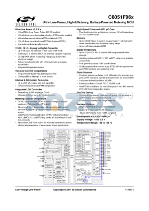 C8051F964-A-GQ datasheet - Ultra-Low-Power, High-Efficiency, Battery-Powered Metering MCU
