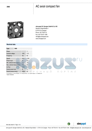 3900 datasheet - AC axial compact fan