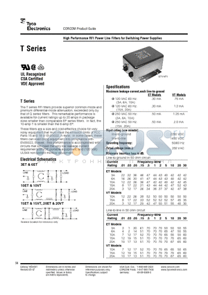 10VT3 datasheet - High Performance RFI Power Line Filters for Switching Power Supplies