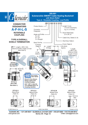 390AA001M18 datasheet - Submersible EMI/RFI Cable Sealing Backshell with Strain Relief