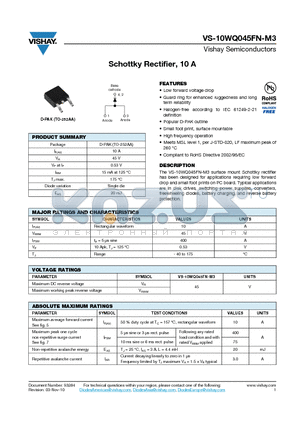10WQ045FNTRR-M3 datasheet - Schottky Rectifier, 10 A