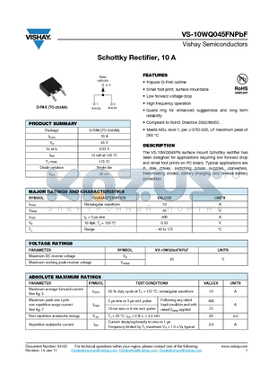 10WQ045FNTRRPBF datasheet - Schottky Rectifier, 10 A
