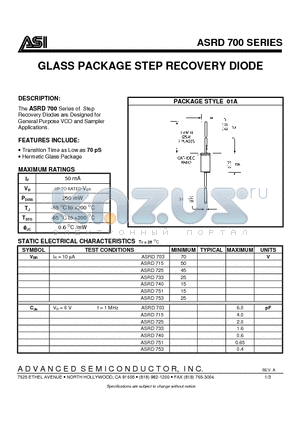 ASRD703T datasheet - GLASS PACKAGE STEP RECOVERY DIODE