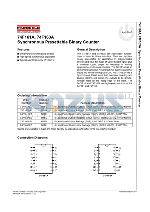 74F163APC datasheet - Synchronous Presettable Binary Counter