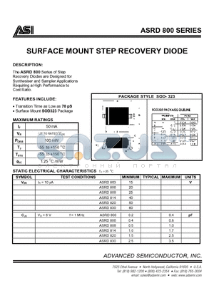 ASRD806 datasheet - SURFACE MOUNT STEP RECOVERY DIODE