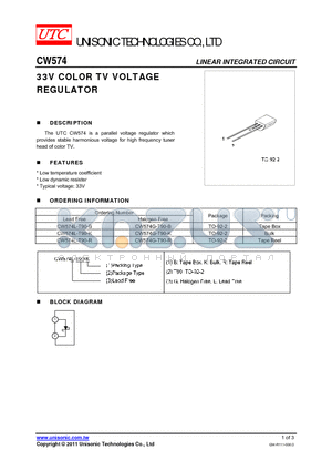 CW574G-T90-K datasheet - 33V COLOR TV VOLTAGE REGULATOR