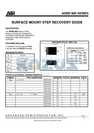 ASRD814 datasheet - SURFACE MOUNT STEP RECOVERY DIODE