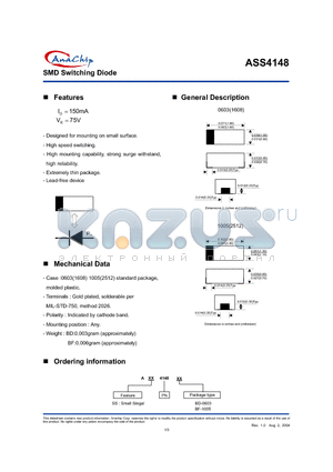 ASS4148BD-0603 datasheet - Designed for mounting on small surface.