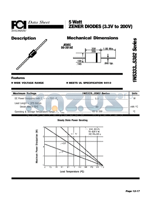 1N5333B datasheet - 5 Watt ZENER DIODES