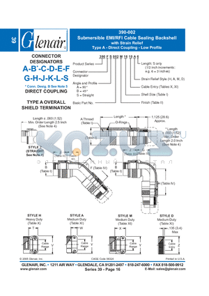 390AB002M32 datasheet - Submersible EMI/RFI Cable Sealing Backshell with Strain Relief