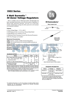 1N5333B datasheet - 5 Watt Surmetic 40 Zener Voltage Regulators