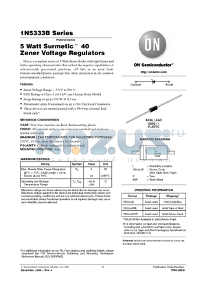 1N5333BRL datasheet - 5 Watt Surmetic 40 Zener Voltage Refulators