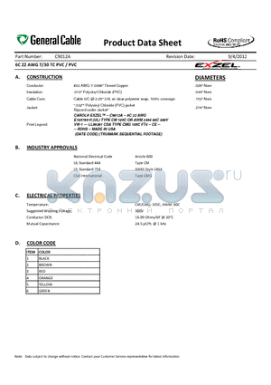 C9012A datasheet - 6C 22 AWG 7/30 TC PVC / PVC