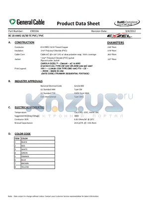 C9033A datasheet - 8C 18 AWG 16/30 TC PVC / PVC