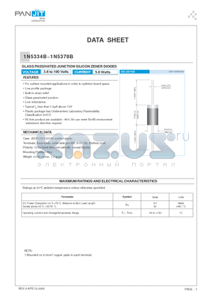 1N5335B datasheet - GLASS PASSIVATED JUNCTION SILICON ZENER DIODES
