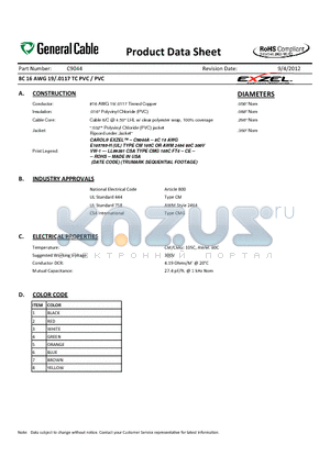 C9044A datasheet - 8C 16 AWG 19/.0117 TC PVC / PVC