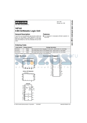 74F181PC datasheet - 4-Bit Arithmetic Logic Unit