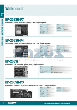 BP-208SI-A00 datasheet - Wallmount, ISA, 8-slot Backplane, 8 ISA, Single Segment