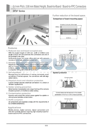 DF37NB-16DS-0.4V datasheet - 0.4 mm Pitch, 0.98 mm Mated Height, Board-to-Board / Board-to-FPC Connectors