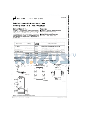 74F189 datasheet - 64-Bit Random Access Memory with TRI-STATEE Outputs