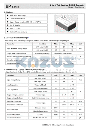 BP-2412S2 datasheet - 2 to 6 Watt Isolated DC-DC Converter Single / Dual Output