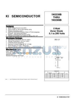 1N5338B datasheet - 5 Watt Zener Diode 5.1 to 200 Volts