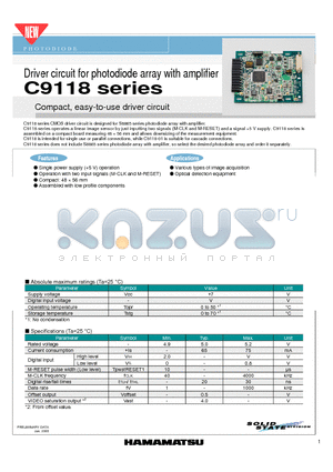 C9118 datasheet - Driver circuit for photodiode array with amplifier