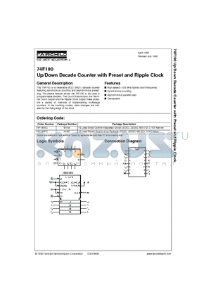74F190 datasheet - Up/Down Decade Counter with Preset and Ripple Clock
