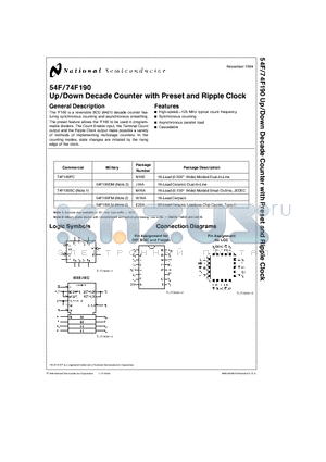 74F190PC datasheet - Up/Down Decade Counter with Preset and Ripple Clock