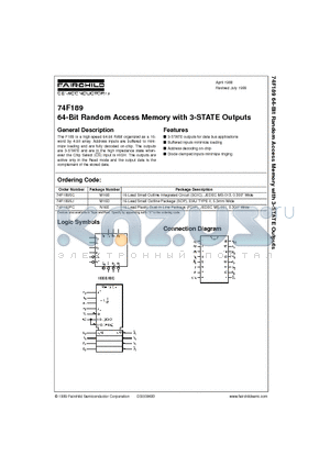 74F189SC datasheet - 64-Bit Random Access Memory with 3-STATE Outputs