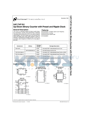 74F191FCQB datasheet - Up/Down Binary Counter with Preset and Ripple Clock