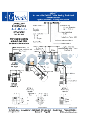 390AB037M08 datasheet - Submersible EMI/RFI Cable Sealing Backshell with Strain Relief