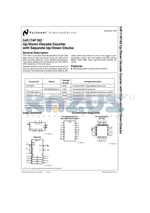 74F192 datasheet - Up/Down Decade Counter with Separate Up/Down Clocks