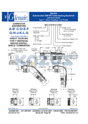 390AB054M12 datasheet - Submersible EMI/RFI Cable Sealing Backshell with Strain Relief