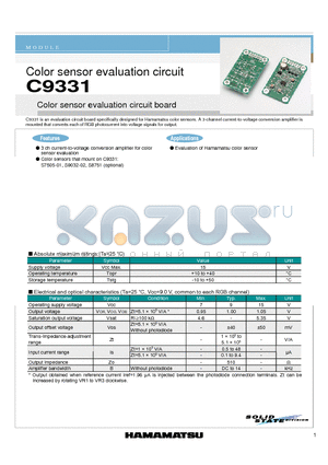 C9331 datasheet - Color sensor evaluation circuit Color sensor evaluation circuit board