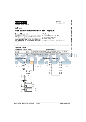 74F194PC datasheet - 4-Bit Bidirectional Universal Shift Register