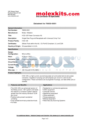 11-03-0008 datasheet - Single Row Plug and Receptacle with Universal Crimp Tool