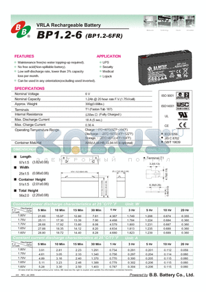 BP1.2-6FR datasheet - VRLA Rechargeable Battery