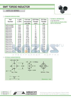 ASTC-03-12 datasheet - SMT TOROID INDUCTOR