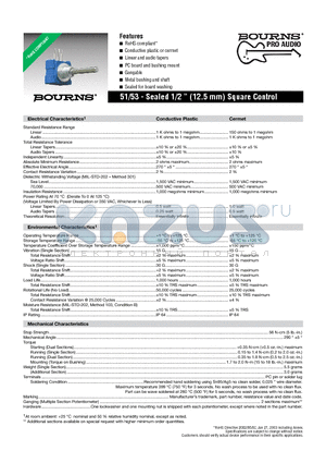51CAA-B28-A15L datasheet - 51/53 - Sealed 1/2  (12.5 mm) Square Control