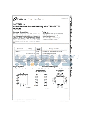 74F219PC datasheet - 64-Bit Random Access Memory with TRI-STATEE Outputs