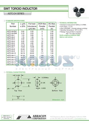 ASTC-04-10 datasheet - SMT TOROID INDUCTOR